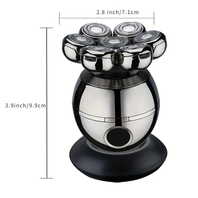 Detachable Head Shavers, LARGNER 5 In 1 Electric Razor IPX7 Waterproof For Bald Men, Wet Dry LED Display Rechargeable 7D Rotary Shaver Grooming Kit With Type C Charge A,Bright Silver