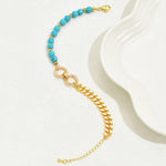 A Creative And Luxurious Instagram Style Double Ring Turquoise Multi Chain Mixed Bead Bracelet For Women's Vacation And Date Gifts