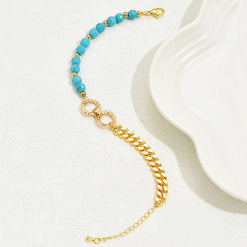 A Creative And Luxurious Instagram Style Double Ring Turquoise Multi Chain Mixed Bead Bracelet For Women's Vacation And Date Gifts